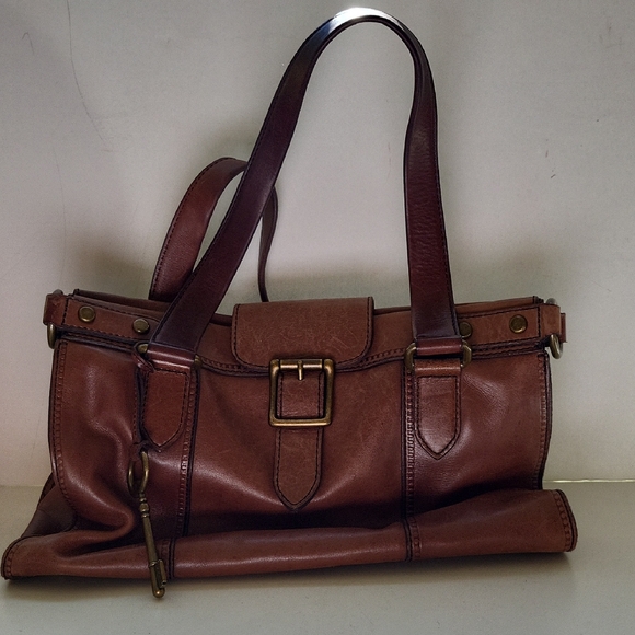 Vintage Fossil Brown Leather Shoulder Bag - Picture 1 of 10